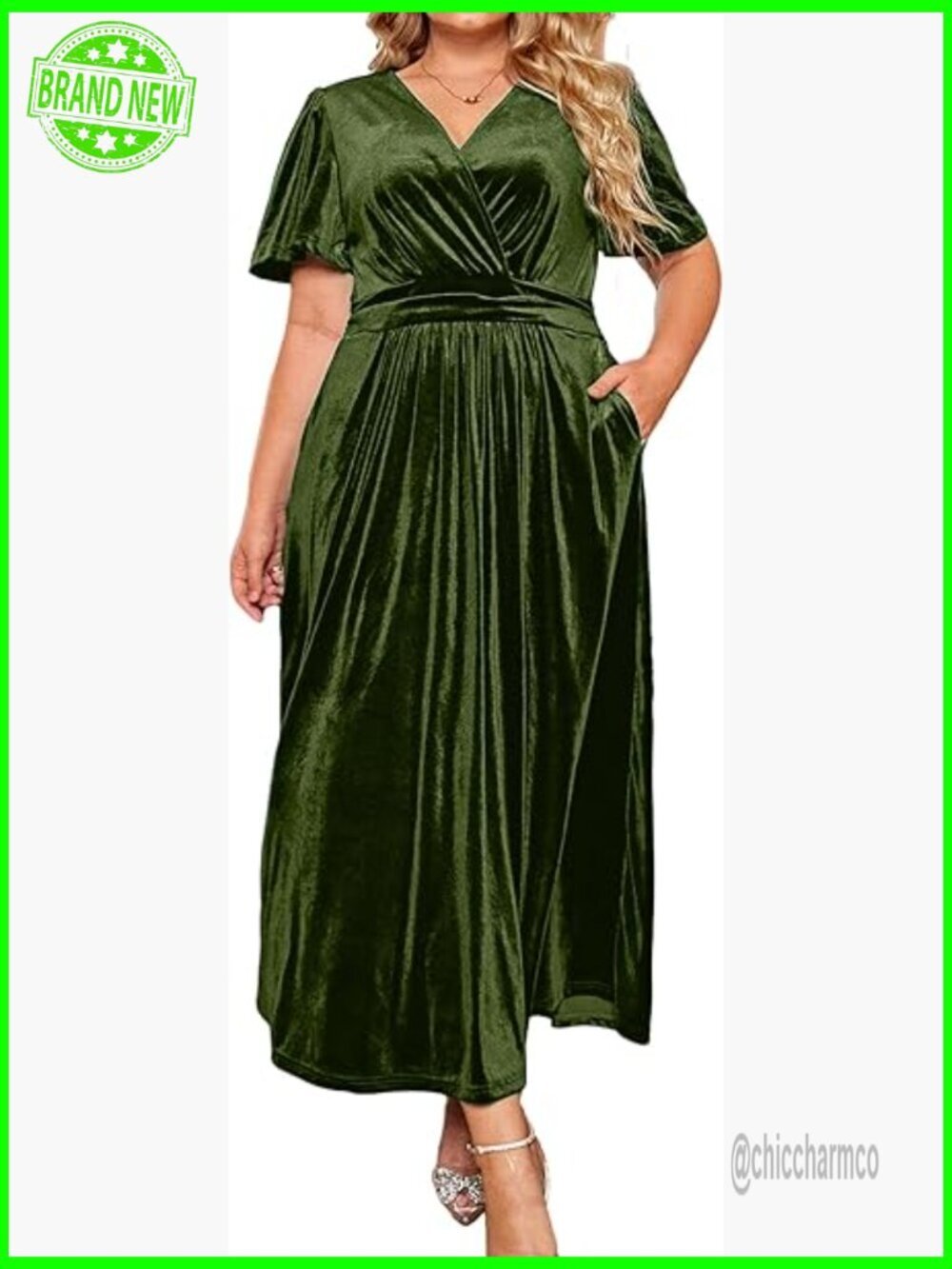 Plus Size Velvet Maternity Maxi Dress V Neck Short Sleeve Wedding Guest Formal